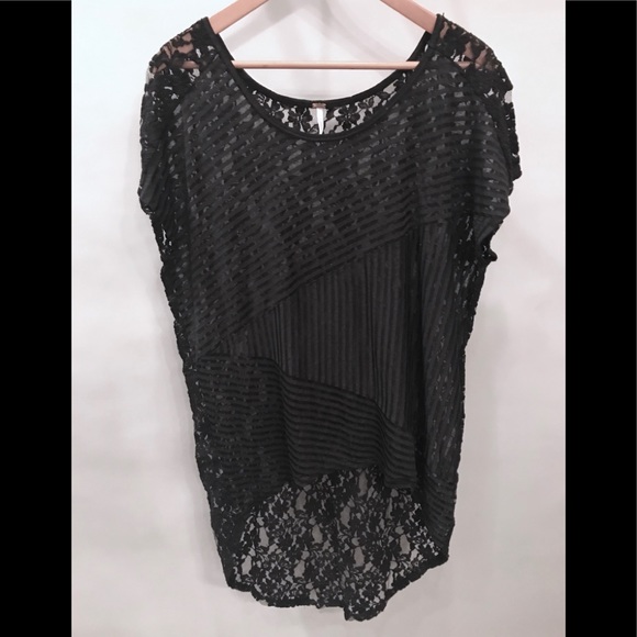 Free People Black Lace Hi-Lo Long Top Sz S EUC - Picture 2 of 6